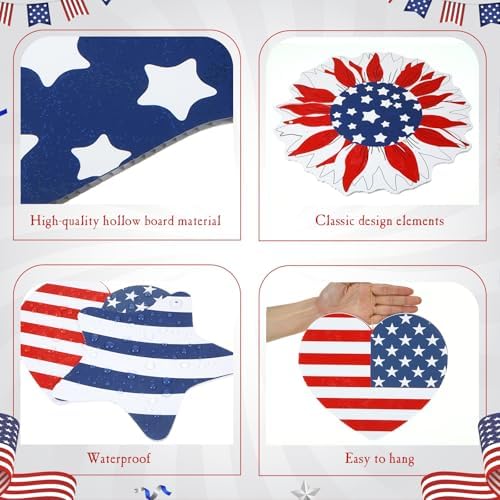 RattanView 12 Pcs Large Outdoor 4th of July Hanging Decor Patriotic Tree Ornaments 12'' and 10'' Red White Blue Plastic Tags with String Lawn Yard Garden for Independence Day 250th Anniversary Decor - Image 3