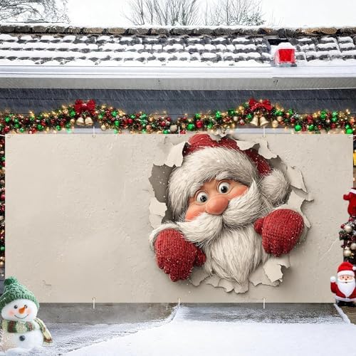 Interactive Santa Banner 16x7 Ft - Illusion Design for 2 Car Garage Large Wall Decoration - Image 2