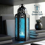 Vela Lanterns Decorative Indoor Moroccan Candle Holder, Blue, M, 2-Pack - Image 2
