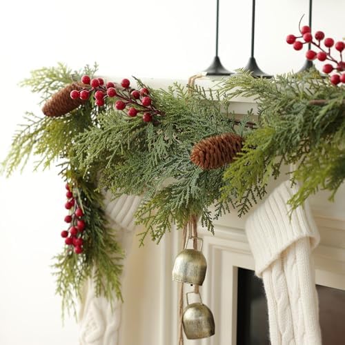 MIZII Christmas Garlands 6 Feet Artificial Pine Garland with Pinecone Berries Faux Greenery Garland Christmas Decorations for Xmas Fireplace Mantle Home Decor Indoor Outdoor (Pine Mix) - Image 3