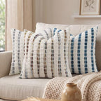 decorUhome Chenille Tufted Stripe Throw Pillow Covers 18x18 Set of 2 Blue - Image 2