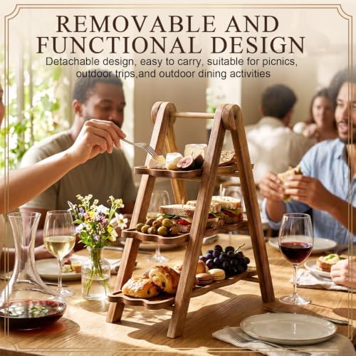 3 Tiered Serving Tray Wood Cupcake Display Stand, Wave Edge Rectangle - Image 3