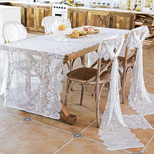 10 Pcs White Lace Table Runner 30 x 120 Inch Vintage Rustic Table Runner for Wedding Bridal Shower Baby Shower Party Decorations Embroidered Boho Lace Table Cloth Runners - Image 2