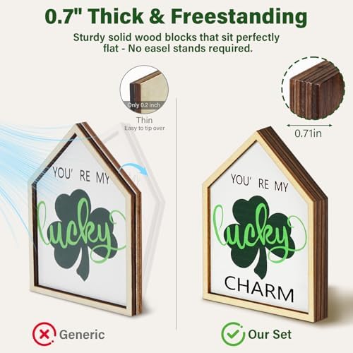 St. Patrick's Day Tiered Tray Decor Set, 0.71 in Extra Thick Freestanding Shamrock Wood Signs with Bead Garland, Lucky Farmhouse Decor for Shelf, Mantel, Countertop - Image 3