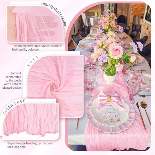 18 Pack Cheesecloth Table Runner 10FT Light Pink Table Runner Boho Gauze Cheese Cloth Table Runners Long Rustic Sheer Table Decorations for Wedding Party Baby Bridal Shower Birthday Holiday Home - Image 3
