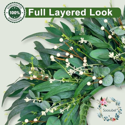 26" Large Farmhouse Eucalyptus Wreath for Front Door All Season - Image 2