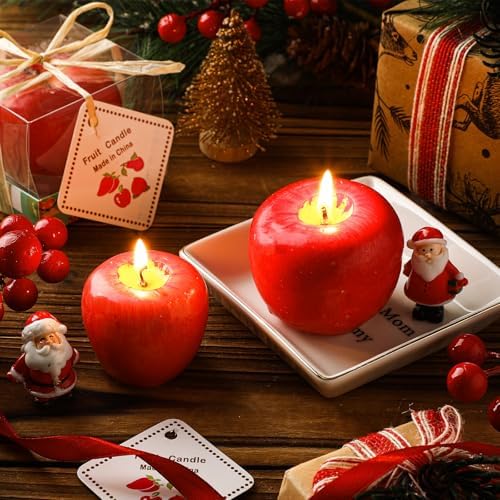 Tondiamo 24pcs Rosh Hashanah Apple Candle Jewish New Year,Red - Image 3