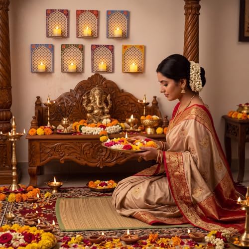 DoubleFill 30pcs Diwali Wooden Candle Holders for Wall Decor, Mandala Lotus - Image 6