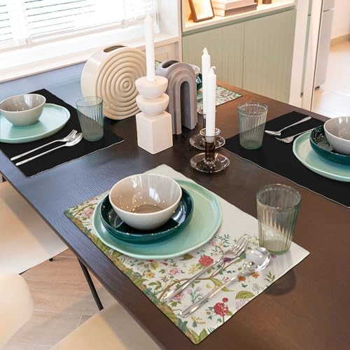 Floral Placemats 12x18 Inches Set of 6, Vintage Wildflower Herb Animal Natural Style, Decorative Heat Resistant Non-Slip Washable Placemats - Image 4