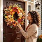 24" Artificial Harvest Fall Wreaths for Front Door with Peony & Pumpkins - Image 2