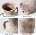 Ceramic Flower Vase with Handles,12" Neutral Tall Clay Terracotta Vases Farmhouse Table Vases with Handle Living Room Decor Rustic Pottery Pots for Home Shelf Coffee Dining Desk Fireplace - Image 3