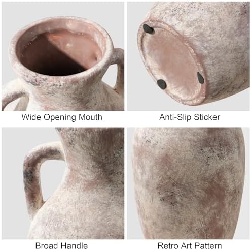 Ceramic Flower Vase with Handles,12" Neutral Tall Clay Terracotta Vases Farmhouse Table Vases with Handle Living Room Decor Rustic Pottery Pots for Home Shelf Coffee Dining Desk Fireplace - Image 3