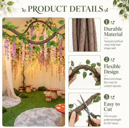 Enchanted Jungle Theme Decoration Set Artificial Purple Pink Wisteria Vines - Image 3