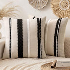 ANRODUO Boho Decorative Pillow Covers 20x20 Pack of 2 Black-White Stripe 2 by ANRODUO