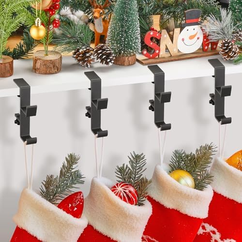 5 Pack Christmas Stocking and Garland Holders with 2 Hooks, Mantle Garland Holder for Hanging Christmas Stockings, Adjustable Fireplace Garland Holder & Stocking Hanger, Max 2.1" Thick Mantle - Black by popamaz