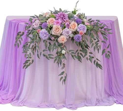 TINGE TIME Artificial Sweetheart Flower Swag with Tablecloth and Table Runner, Pack of 3 Floral Arrangement for Wedding Sweetheart Table Centerpiece Decoration (Violet & Misty Rose) by TINGETIME