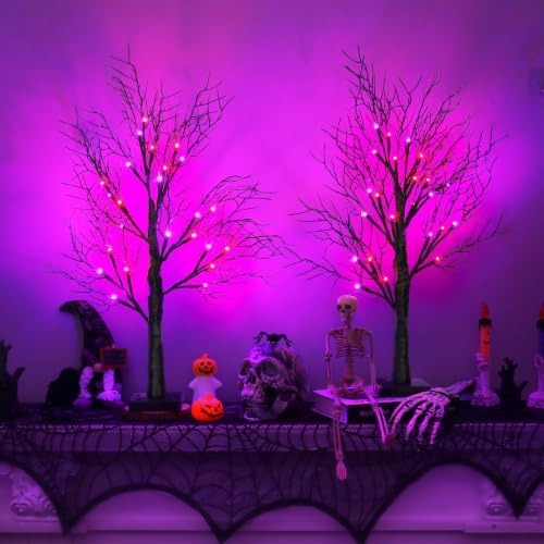 [Timer] 2 Pack Halloween Decorations Indoor, 24 Inch Lighted Black Halloween Tree with 24 Orange & Purple Lights, USB or Battery Powered Spooky Tabletop Tree for Home, Party, Fireplace & Holiday Decor - Image 5