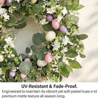 22 Inch Easter Wreath for Front Door, Spring Eucalyptus Wreath with Pastel Speckled Eggs & White Jasmine Flowers, Farmhouse Summer Outdoor Holiday Décor - Image 3