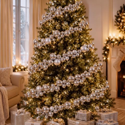 2 Pcs 15 ft Christmas Ball Ornament Garland, Silver - Image 6