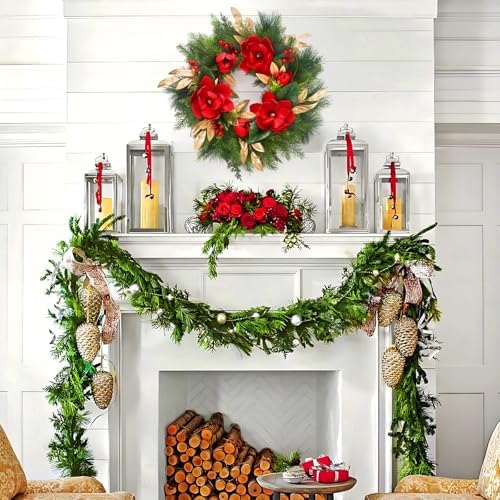 24" Magnolia Christmas Wreaths for Front Door, Artificial Magnolia Christmas Flower with Gold Leaves for Outdoor Indoor Home Wedding Christmas New Year - Image 5