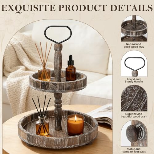 Horse Rustic Wooden Tiered Tray, 18.5x12.5 2 Tier Farmhouse Decor Cupcake Stand, Round Serving Tray for Home Kitchen Shelf Dinning Table Seasonal & Independence Day,Halloween,Christmas Decorations - Image 4