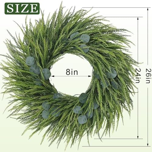 26" Artificial Eucalyptus with Fake Saw Grass Wreath for Front Door Decor - Image 6