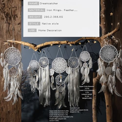 Set of 5 Boho Bedroom Dream Catchers for Adults Wall Bohemian Decor - Image 3