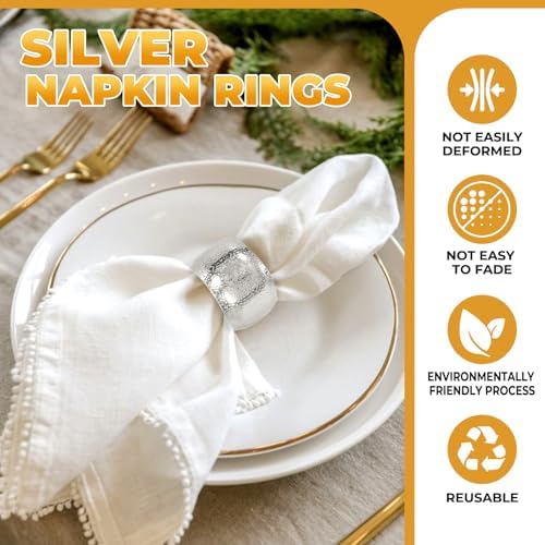 100 Pcs Silver Napkin Rings Metal Napkin Holder Rings Decoration - Image 3