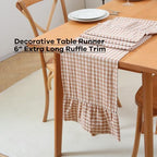 Taupe White Plaid Gingham Ruffle Table Runner Cabinet Cover 13"x120" - Image 3