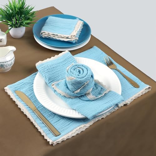 Lace Cloth Napkins, Cotton Gauze, Set of 12, 20x20 Inch,Aqua Marine - Image 4