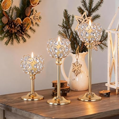 Gold Crystal Candle Holders Candlestick Holders - 2 Sets Tall Bling Bowl Candelabra Centerpieces for Dining Table, Wedding, Party & Fireplace Mantel Decor,6Pcs - Image 5