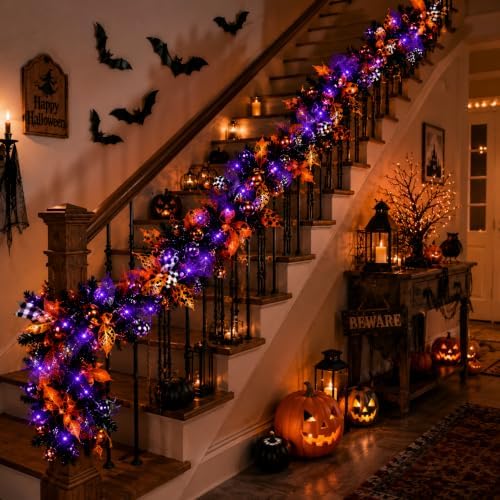Riceshoot 6 ft Pre-lit Artificial Halloween Garland with LED Mixed Ball - Image 5