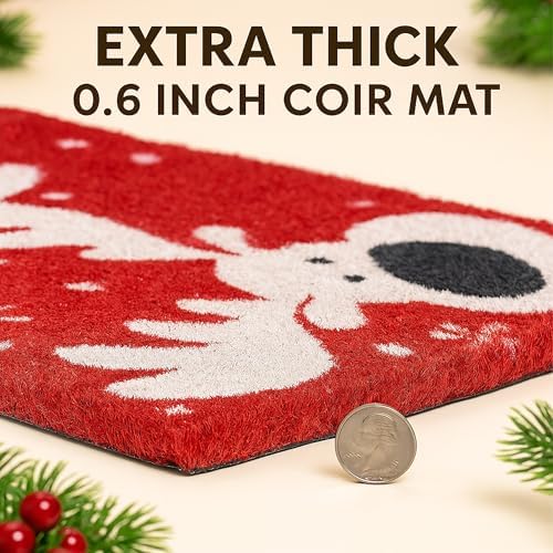 Christmas Welcome Coir Door Mat, 17"x30" Outdoor Front Door Mat, Coconut Fiber Doormat with Slip-Resistant Backing, Holiday Entry Mat with Reindeer Snowflake Design - Image 5