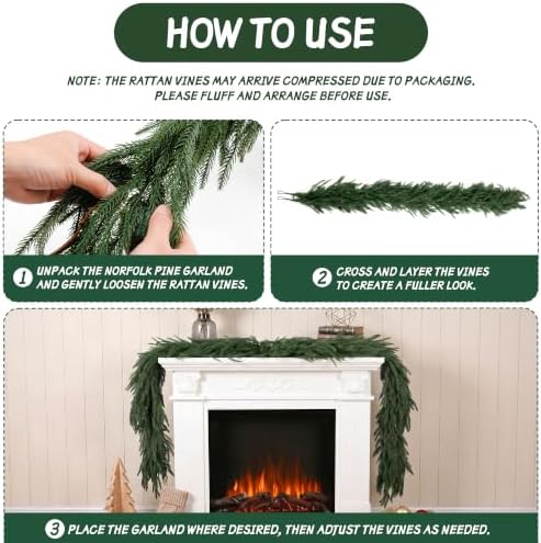 6FT 2 Pack Norfolk Pine Garland, Realistic Christmas Mantel Decor - Image 5