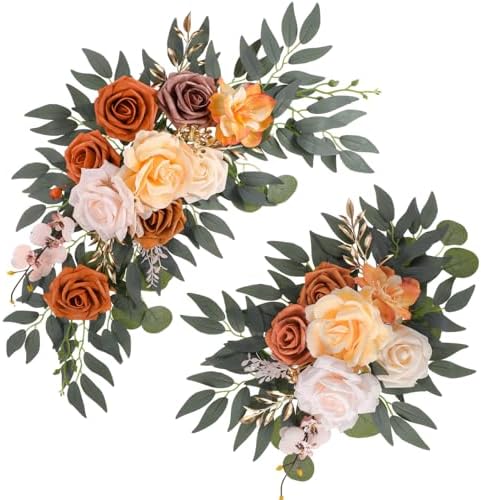 2 Pcs Fall Arch Flowers Swag Burnt Orange Rust Rose Garland Decor by Ovveroche