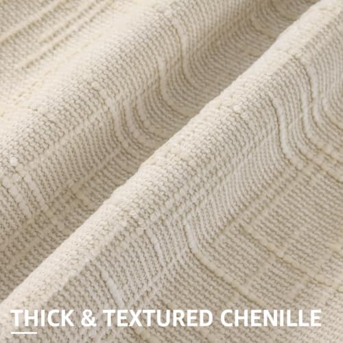 decorUhome Textured Chenille Throw Pillow Covers 16x16 Set of 2 Light Cream - Image 2