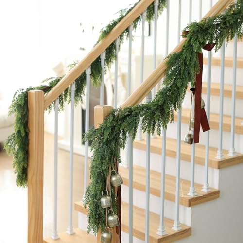 MIZII Christmas Garlands 6FT Thick Artificial Pine Garland Real Touch Green Faux Pines Vine Greenery Garland Christmas Decorations for Xmas Fireplace Mantle Home Decor Indoor Outdoor (Pine 6FT) - Image 4