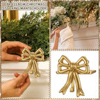 MorningRo 6 Pcs Gold Bow Christmas Stocking Holder Heavy Duty Cast Iron Gold Christmas Double Bow Stocking Holder Xmas Home Metal Decoration for Mantle Fireplace Shelf Staircase Decoration - Image 5