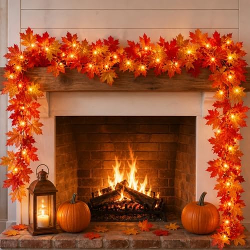 Fall Decor Fall Decorations for Home 9FT Plug in Fall Garland with Lights 50 Orange Bulbs Connectable Lighted Fall Garland Light for Indoor Outdoor Halloween Thanksgiving Harvest Decorations(2 Packs) - Image 6