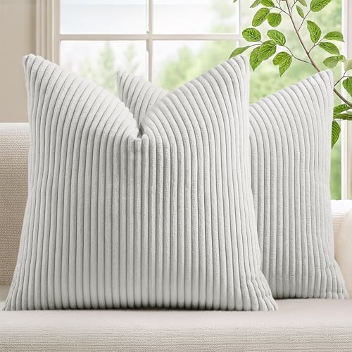 Mecatny Corduroy Decorative Throw Pillow Covers 24x24 Set of 2 Grey by Mecatny