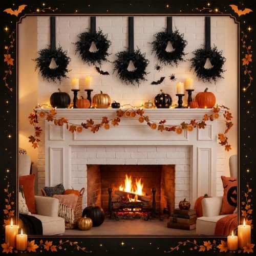 Dingion 6 Pcs 6 Inch Mini Halloween Cabinet Wreaths Black Wreath with Bow - Image 3