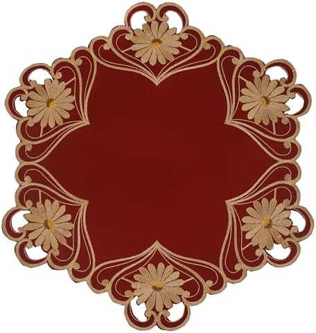 Decozen Set of 8 Doilies for Table, Lace Doilies - Rustic, Crochet, Farmhouse, Kitchen, Dining Table Centerpiece Decor - Round Christmas Placemats - 15 Inch Gold Red, The Imperial Collection by Decozen