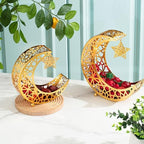 Qinyoung Ramadan Moon Star Tray, 2 Pcs Gold Metal Serving Tray, Eid Mubarak Dessert Trays, Islamic Themed Home Decoration, 2 Sizes, Sturdy, Suitable for Special Occasions - Image 3