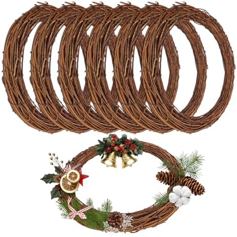 7 Pcs 10 Inch Natural Grapevine Wreath Set, Hand-Woven Vine Branch Wreaths for DIY Crafts, Christmas Decorations, Home & Event Styling by KUKLIPJIM