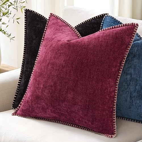 decorUhome Soft Chenille Throw Pillow Covers 20x20 Set of 2 Black - Image 5