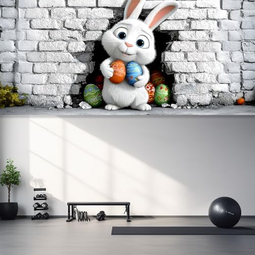13x6 ft Cute Easter Bunny Peeking Garage Door Banner - Whimsical Rabbit Behind Brick Wall with Eggs Backdrop, Hanging Spring Decor for Outdoor Wall Sign - Image 5