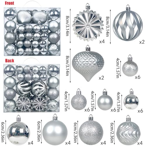 Christmas Tree Balls Ornaments Set, 48 Pcs Shatterproof Plastic Decorative Baubles Shiny Hanging Ball Ornaments for Xmas Tree Holiday Party Wedding Decoration, Silver - Image 2