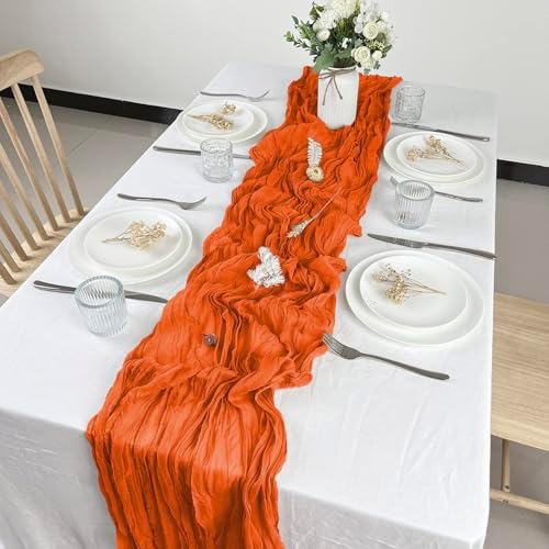 12 Pack Orange Cheesecloth Table Runner 10ft Boho Gauze Cheese Cloth Table Runner Rustic Sheer Runner 120 inch Long for Christmas Wedding Table Decorations - Image 3