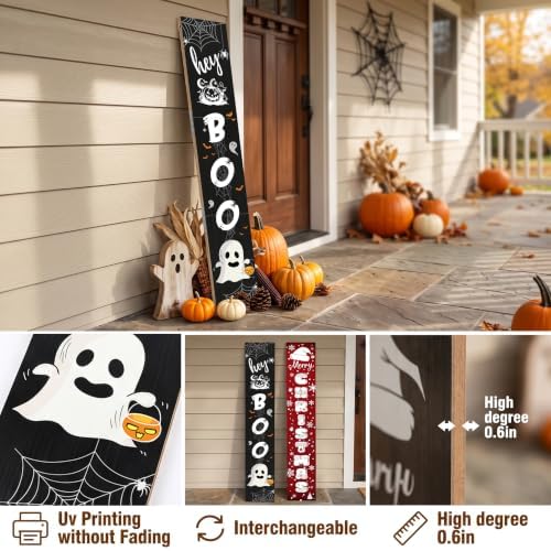 2 in 1 Halloween Porch Sign Decor 47" Double Side Christmas Sign for Porch - Image 4