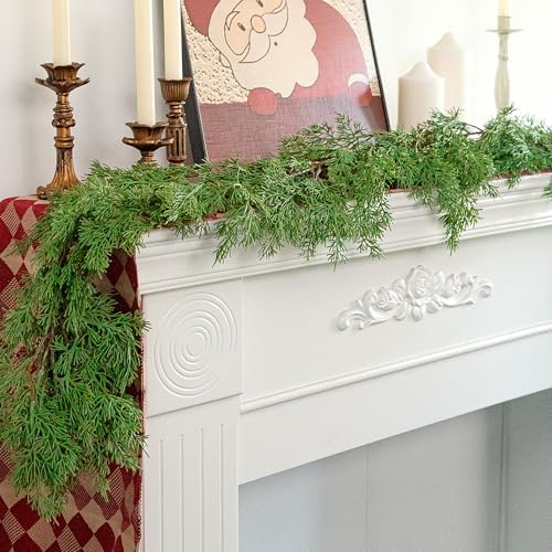 2 Pcs Christmas Norfolk Pine Garland, 6 Ft Dense Pines Realistic Touch Garland Ornaments, Greenery Artificial Pine Cypress Garlands for Christmas Holiday Mantle Fireplace Table Home Decor - Image 6